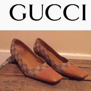 Vintage Gucci GG Canvas & Leather Pumps Sz 7
